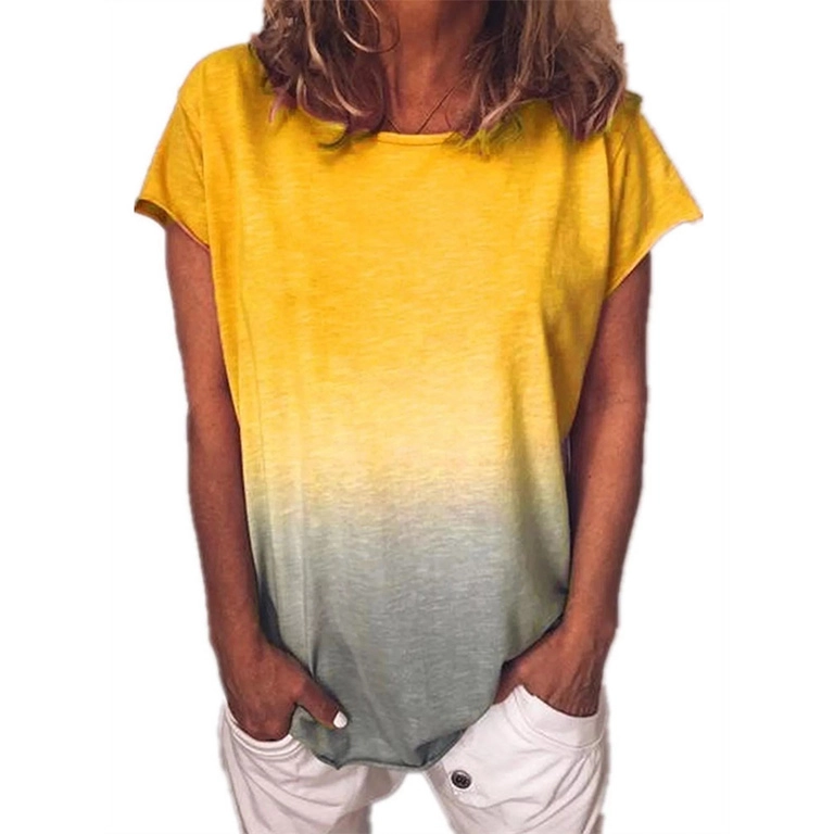 Gradient Color Print T Shirt Plus Size Women Summer Tops
