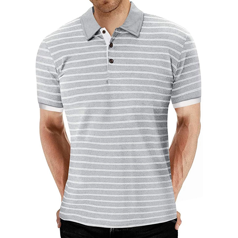 Men’s Short Sleeve Stripe Polo Shirts Casual Slim Fit Basic Designed Cotton Shirts
