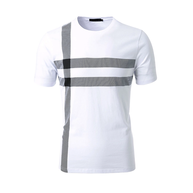 Men’s Short Sleeves Crew Neck Striped Checked Tee Shirt