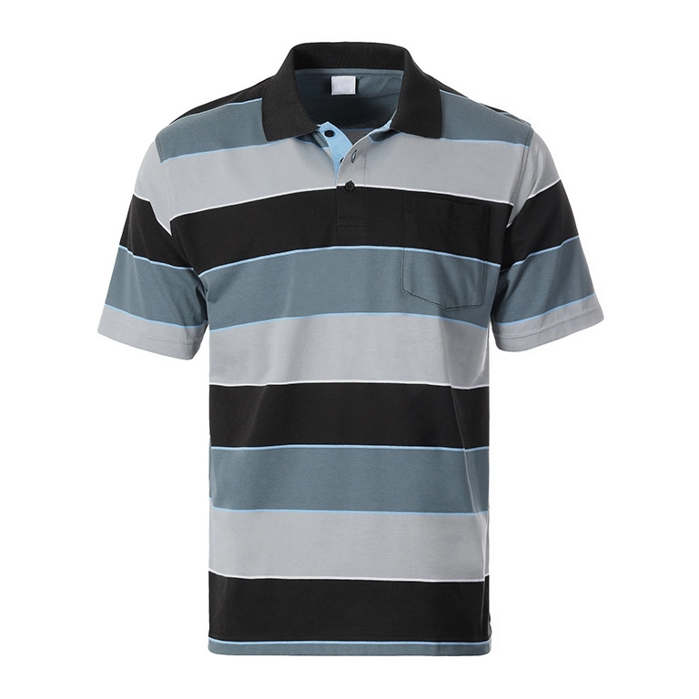 Mens Wide Striped Polo Shirt Contrasting Collar Short Sleeve Yarn Dye
